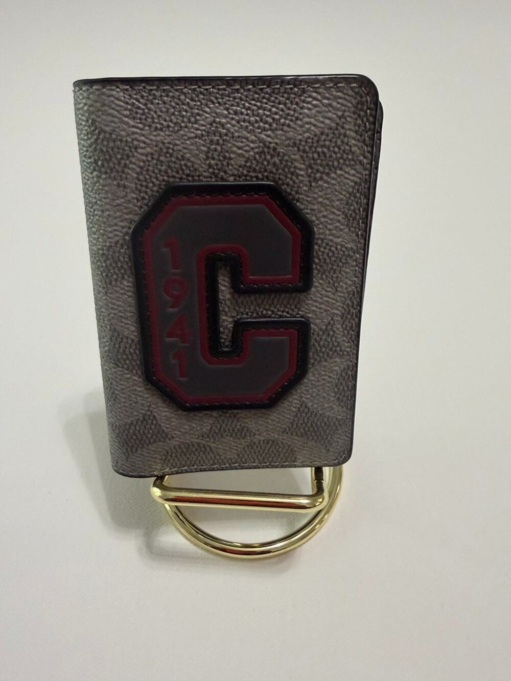 Coach Varsity C 1941 Patch ID Card Case Bifold Wallet Charcoal Signature Canvas
